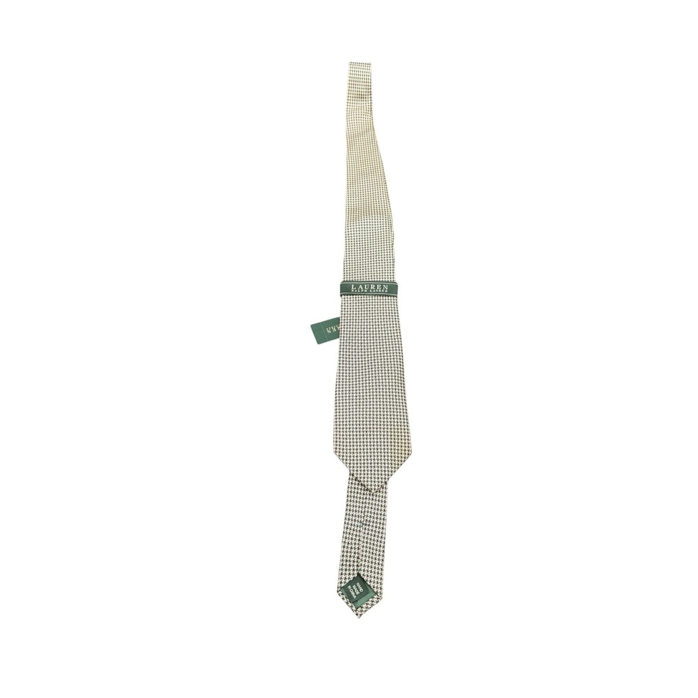 Lauren Ralph Lauren Mens Green Cream Houndstooth Silk Blend Necktie Handmade NWT